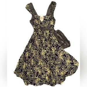 Anthropologie C. Keer Spin Art Tank Dress with Tie Belt Blue and Yellow Size XS